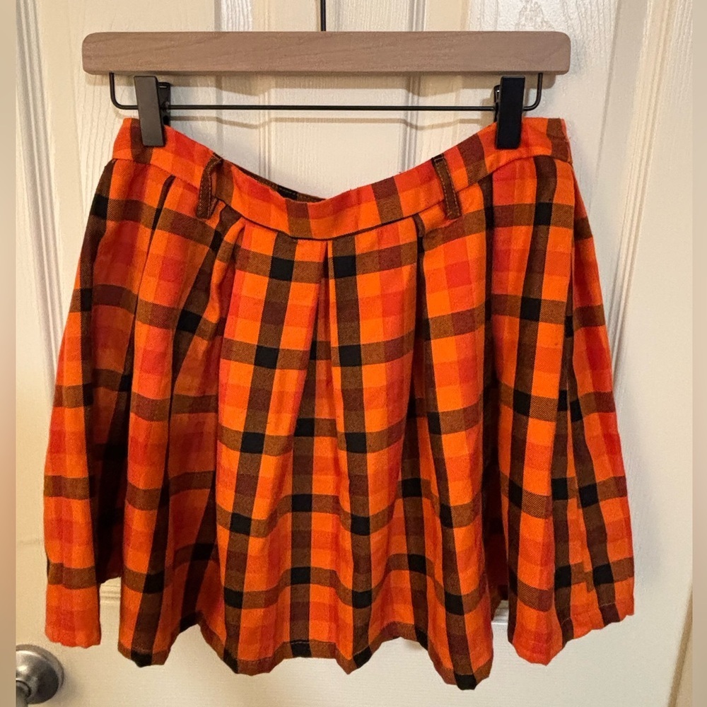 Hot Topic Plaid Skirt Pleated Orange Black Punk Goth Schoolgirl Cosplay Lined - Picture 5 of 8